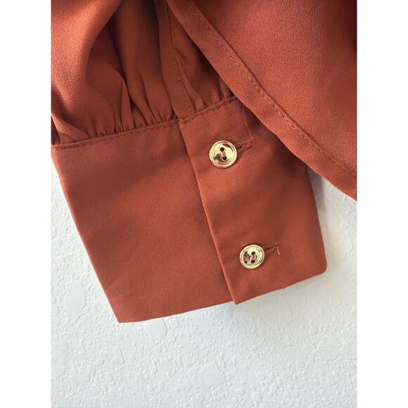 A'gaci Burnt Orange Blouse Top Sheer Lace Yoke Long Sleeves Women’s Medium Y2K - Picture 2 of 8